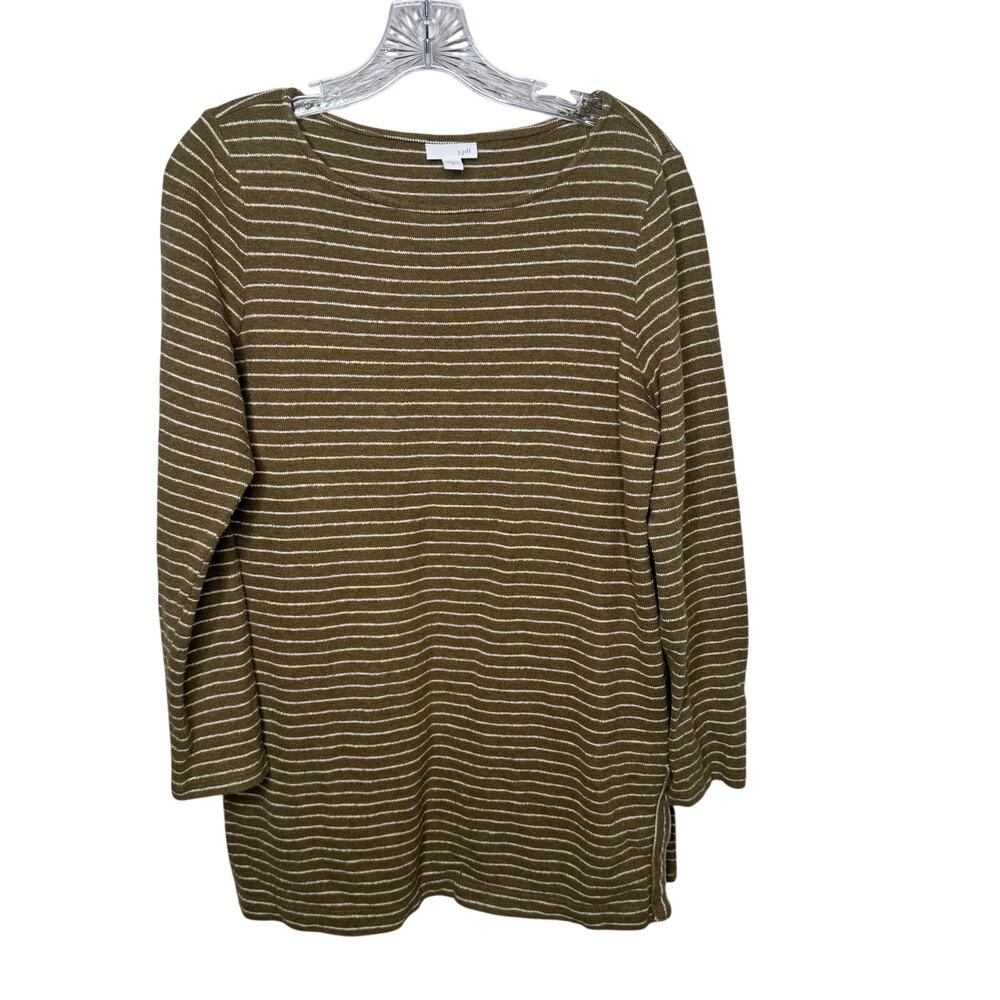 J.Jill 100% Cotton Brown‎ White Striped Sweater Size M Long Sleeve Casual Knit